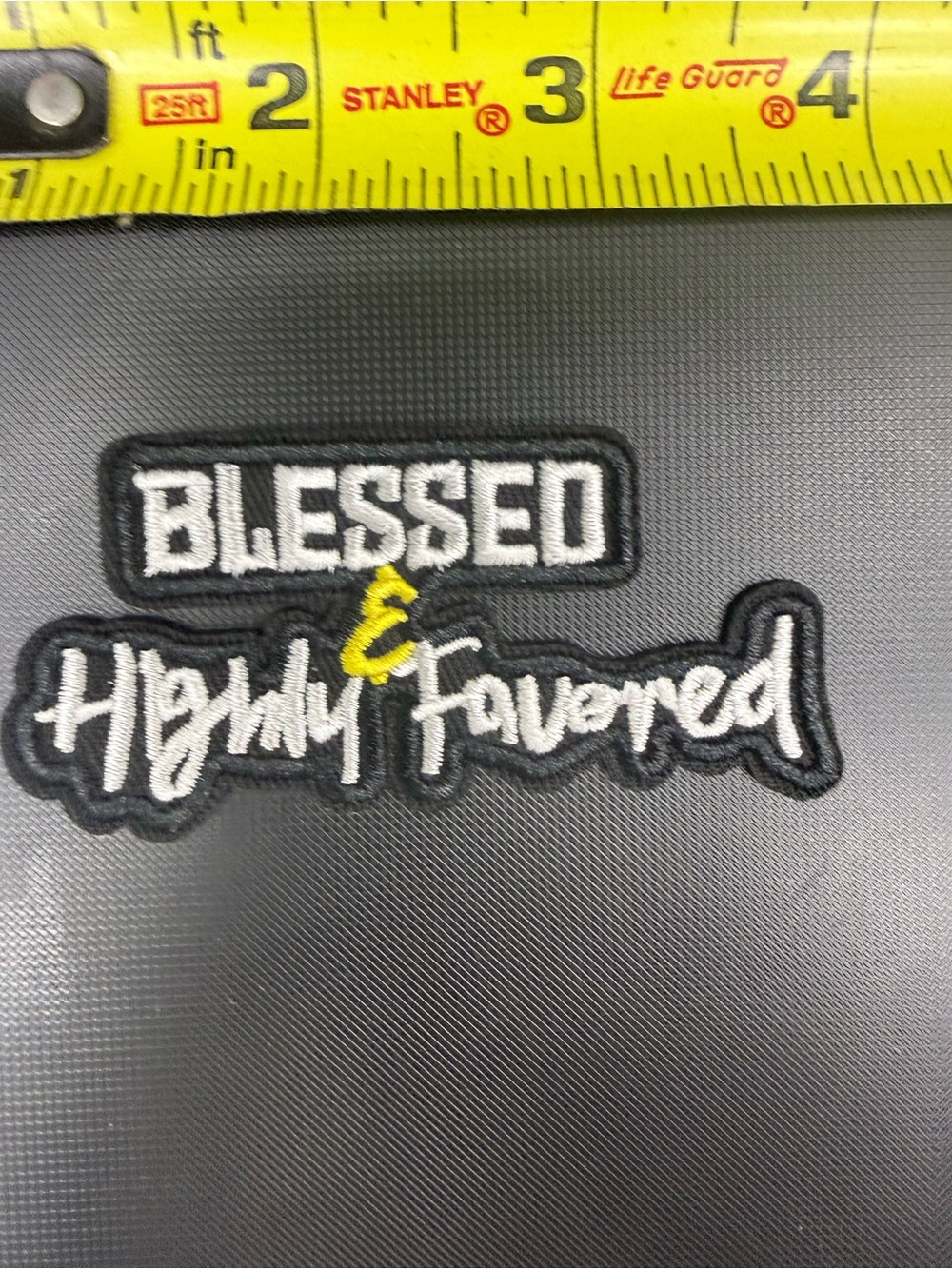 Blessed & Highly Favored Embroidered Wall Patch - Black, White & Yellow
